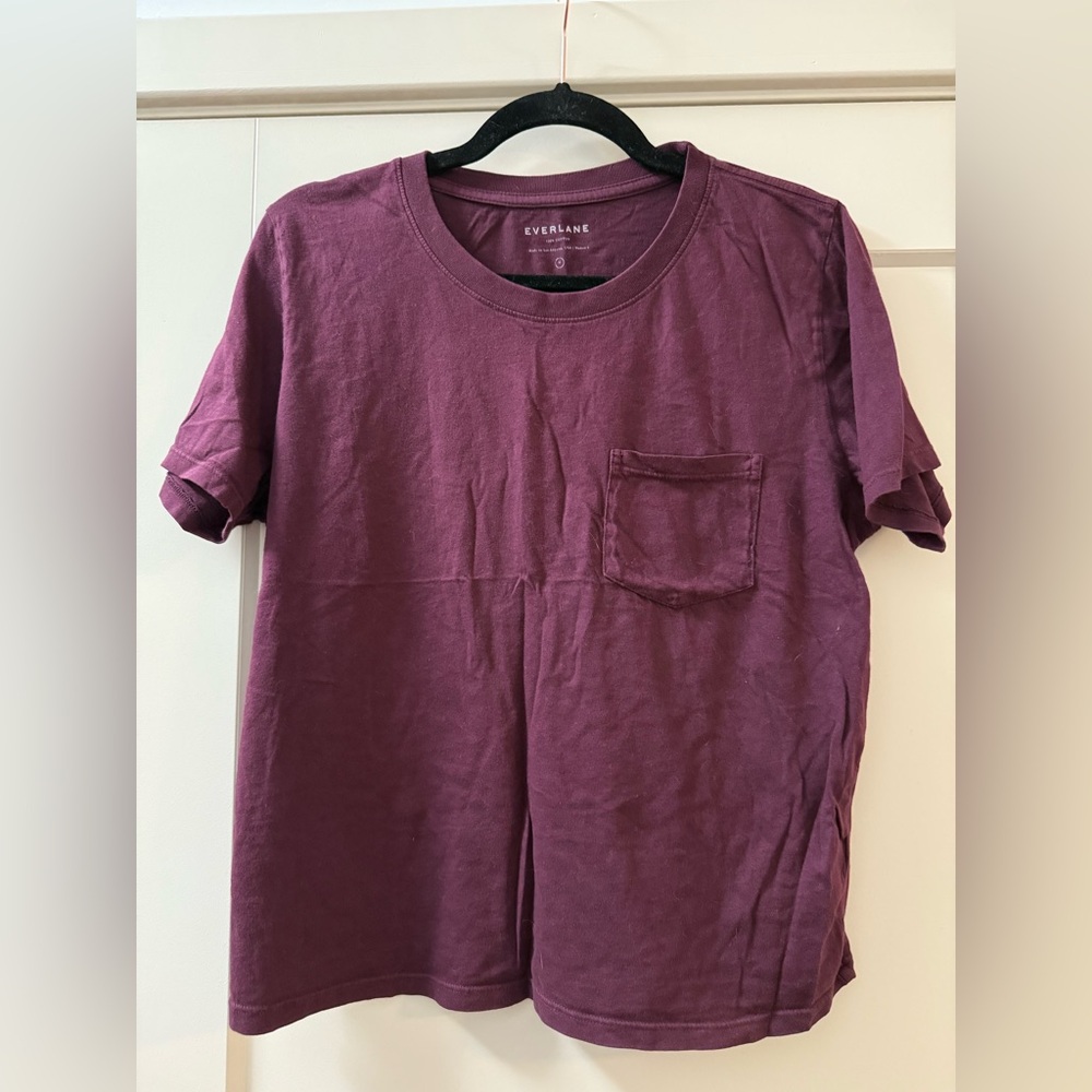 Everlane Women's Maroon Cotton Pocket Tee